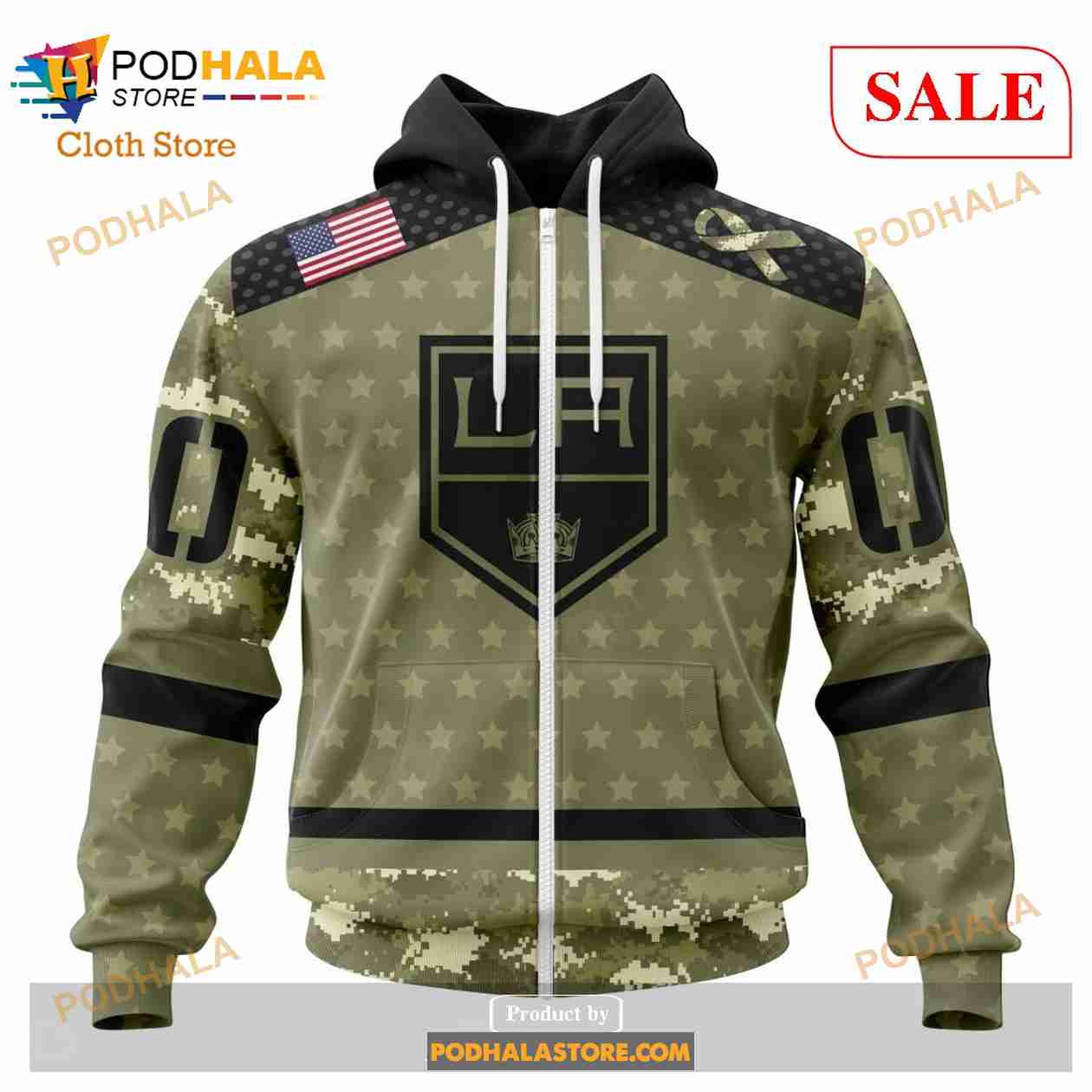 NHL Los Angeles Kings Custom Name Number Camo Military Appreciation Team  Jersey Pullover Hoodie