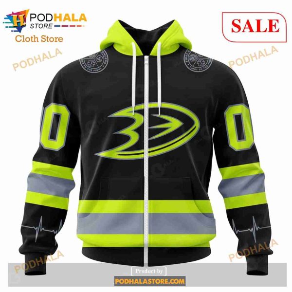 Custom NHL Anaheim Ducks Unisex With FireFighter Uniforms Color Shirt Hoodie 3D