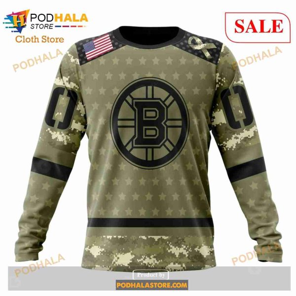 Custom NHL Boston Bruins Special Camo Military Appreciation Shirt Hoodie 3D