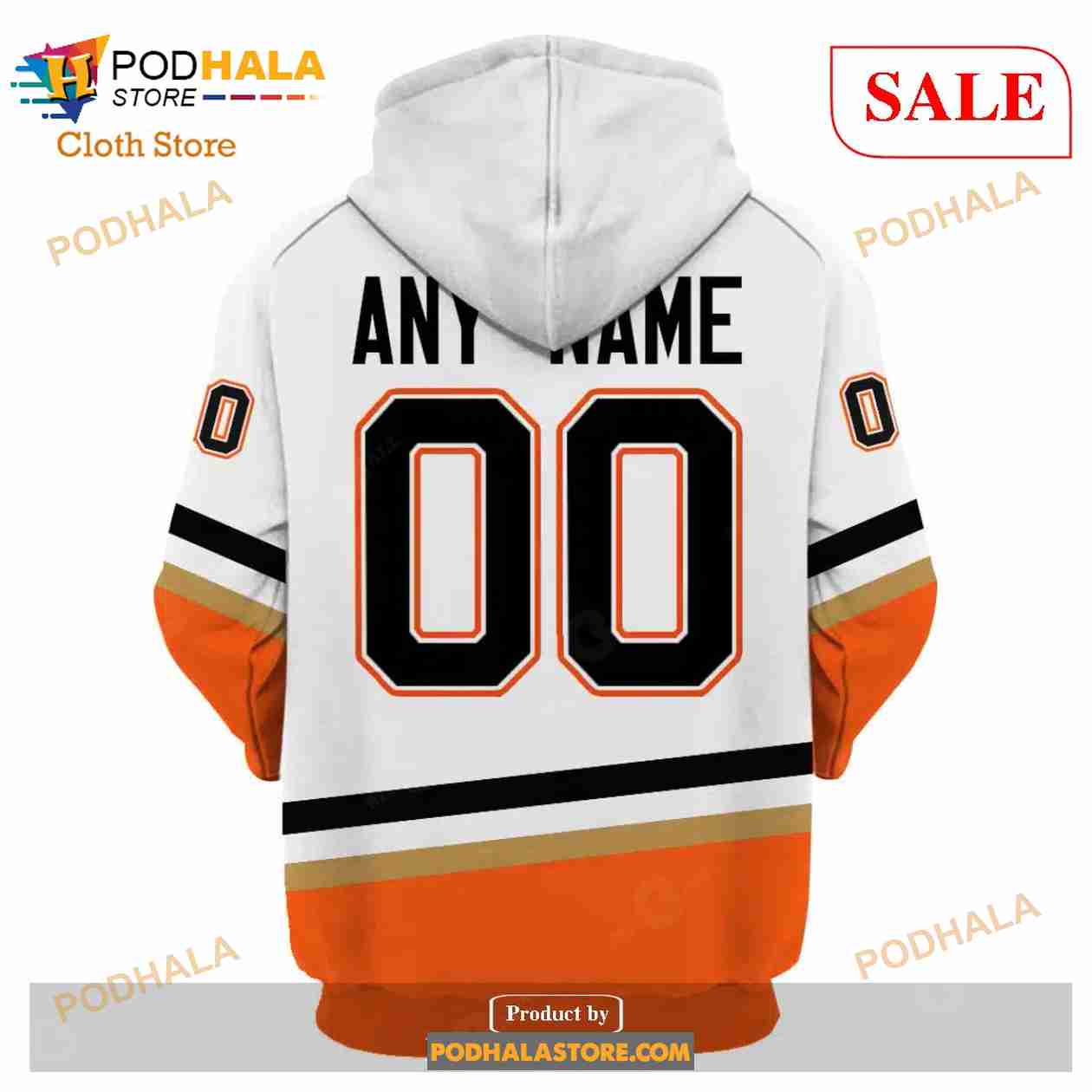 NHL Anaheim Ducks Custom Name Number White Orange Reverse Retro 2022 Jersey  Zip Up Hoodie