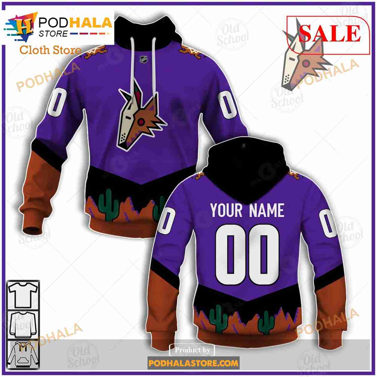 NHL Arizona Coyotes Custom Name Number 90s Vintage Home Jersey T-Shirt