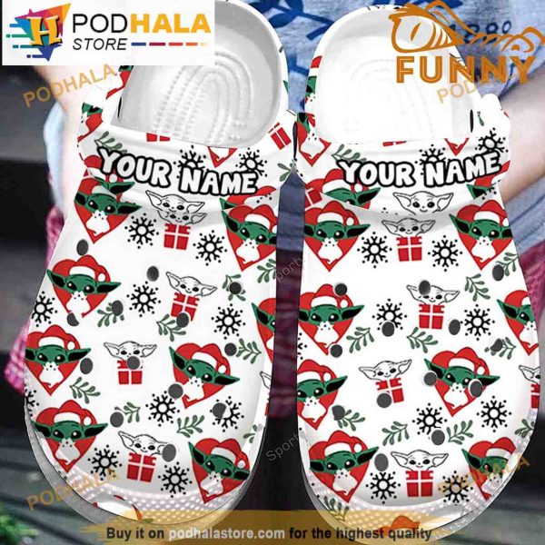 Custom Name Baby Yoda Crocband 3D Crocs, Merry Christmas Baby Yoda Crocband 3D Crocs