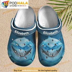 Custom Name Blue Shark Crocband 3D Crocs Slippers