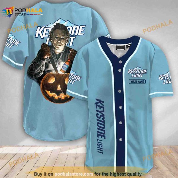 Custom Name Michael Myers Pumpkin Keystone Light 3D Baseball Jersey