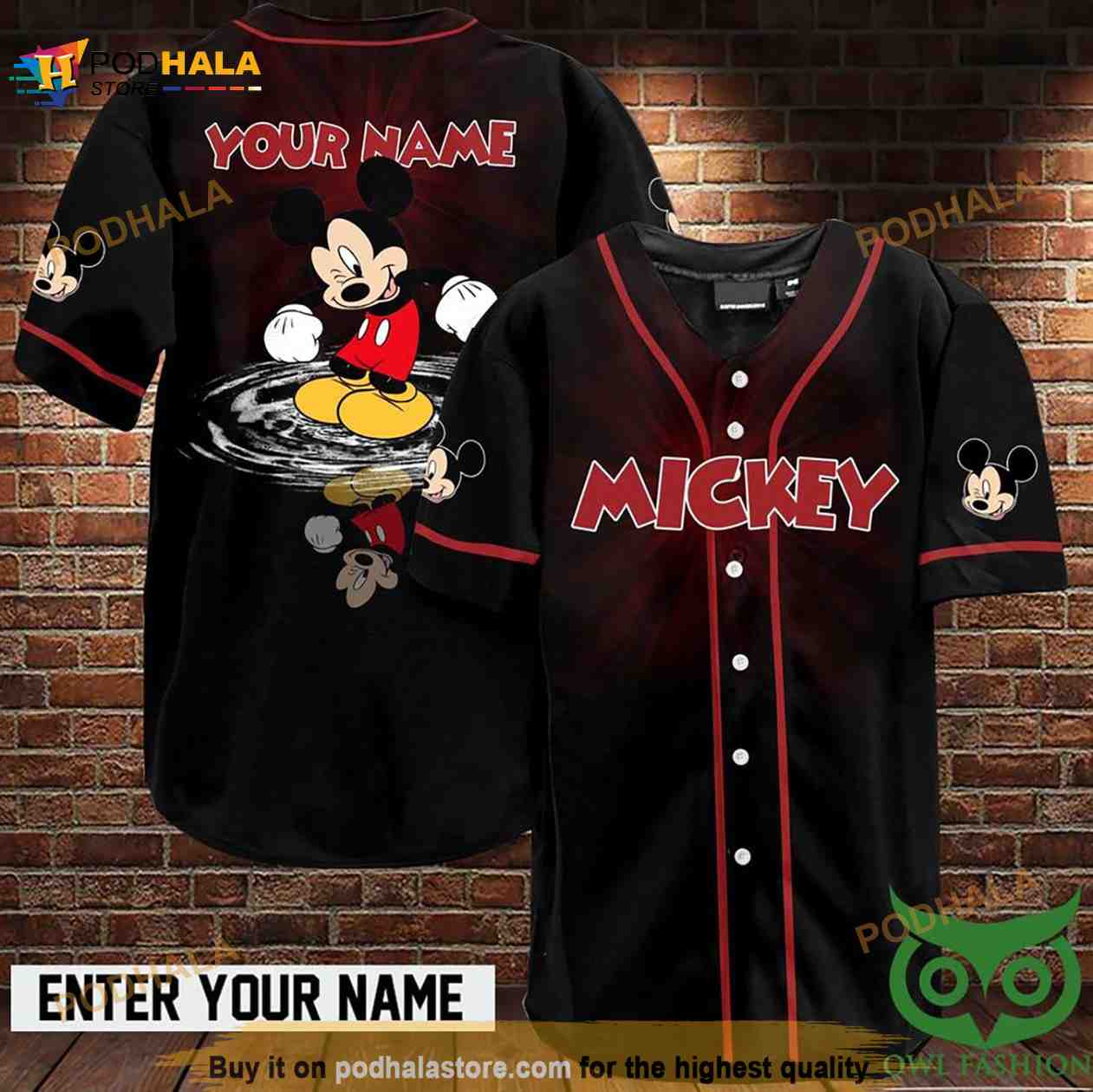 Personalized Be Happy Mickey Mouse Black Red Baseball Jersey 