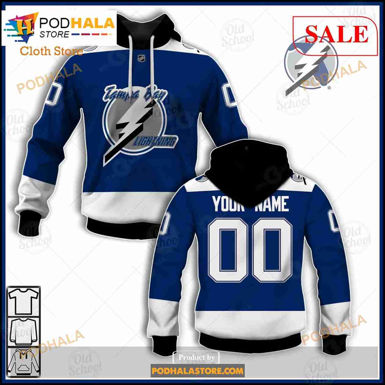 NHL Tampa Bay Lightning Custom Name Number Retro Reverse Fleece Oodie