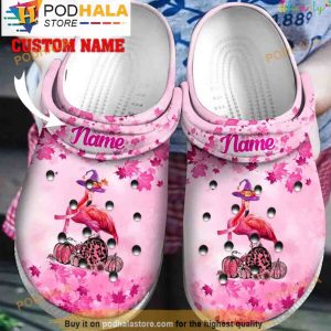 Custom Name Pink Flamingo Pumpkin 3D Crocs Halloween, Funny Crocs