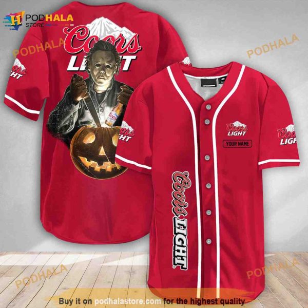 Custom Name Scary Michael Myers Pumpkin Coors Light 3D Baseball Jersey