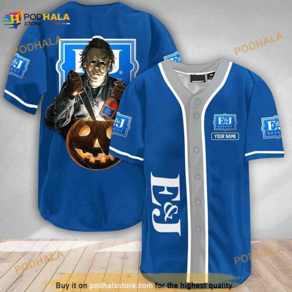 Custom Name Scary Michael Myers Pumpkin E&J Brandy 3D Baseball Jersey