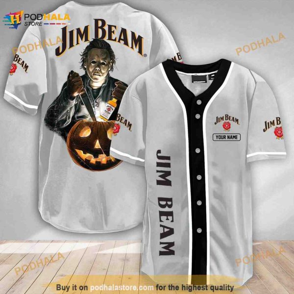 Custom Name Scary Michael Myers Pumpkin Jim Beam 3D Baseball Jersey