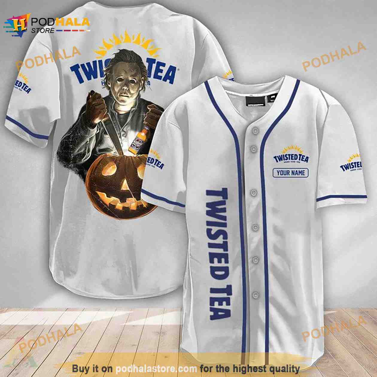 Personalized Scary Michael Myers Pumpkin Twisted Tea Baseball Jersey Shirt