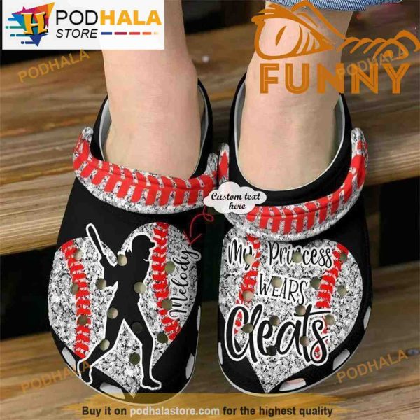 Custom Name Softball Black Crocband 3D Crocs, My Princess Wears Cleats