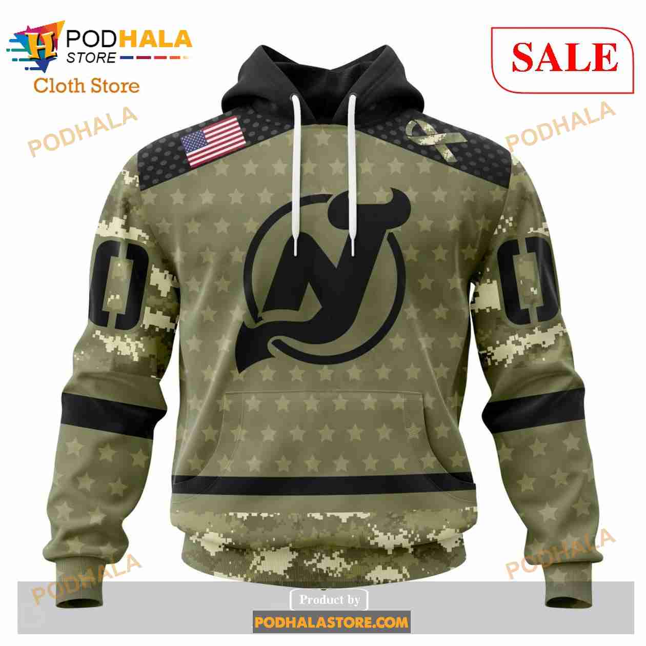 New Jersey Devils Hoodie 3D Military Camouflage Custom Jersey