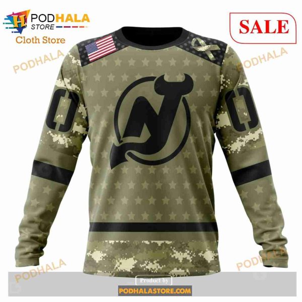 Custom New Jersey Devils Camo Military Appreciation NHL Hoodie 3D