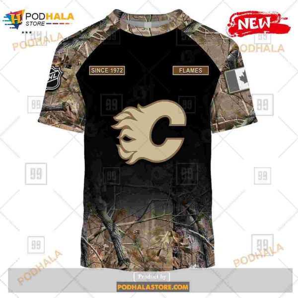 Custom NHL Calgary Flames Hunting Camouflage Design Hoodie Sweatshirt Shirt 3D