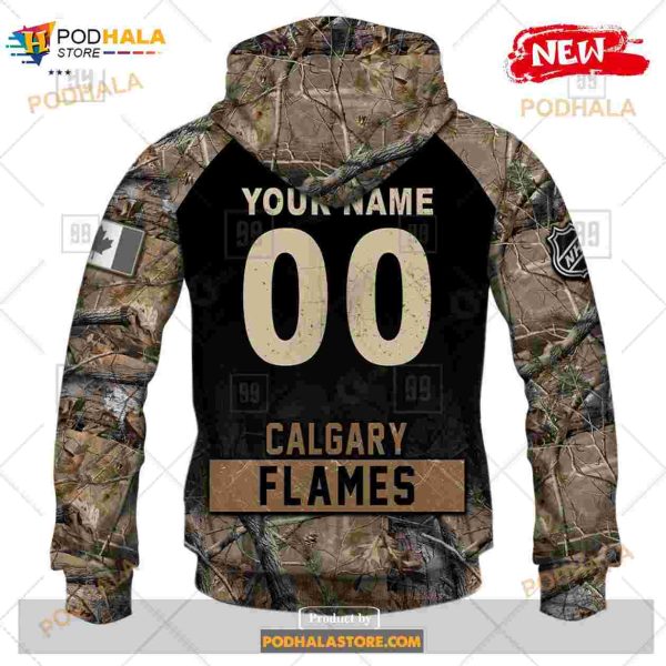 Custom NHL Calgary Flames Hunting Camouflage Design Hoodie Sweatshirt Shirt 3D