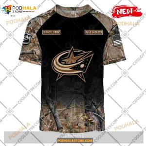 Custom Nhl Columbus Blue Jackets Hunting Camouflage Design Hoodie Sweatshirt Shirt 3d 3