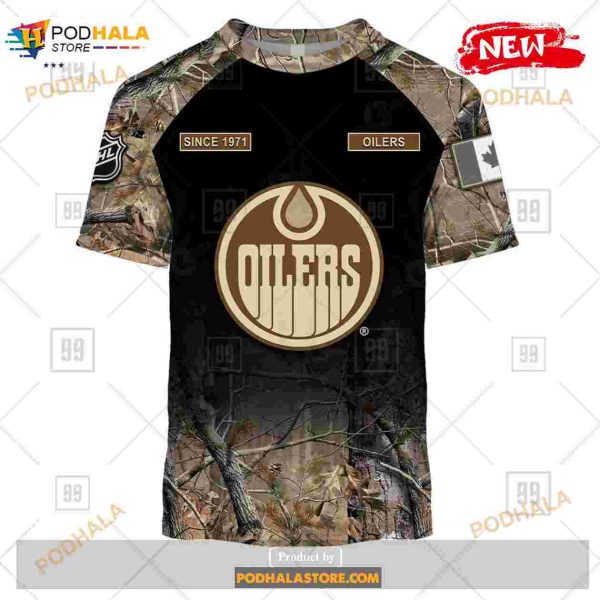 Custom NHL Edmonton Oilers Hunting Camouflage Design Hoodie Sweatshirt Shirt 3D