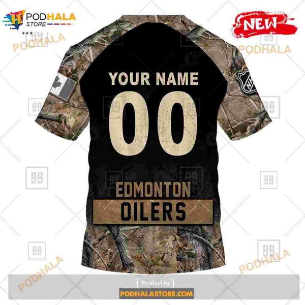 Custom NHL Edmonton Oilers Hunting Camouflage Design Hoodie Sweatshirt Shirt 3D