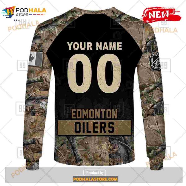 Custom NHL Edmonton Oilers Hunting Camouflage Design Hoodie Sweatshirt Shirt 3D