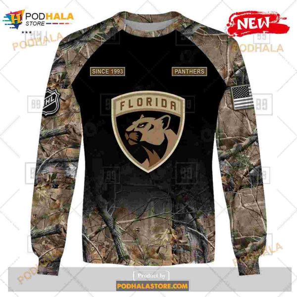 Custom NHL Florida Panthers Hunting Camouflage Design Hoodie Sweatshirt Shirt 3D