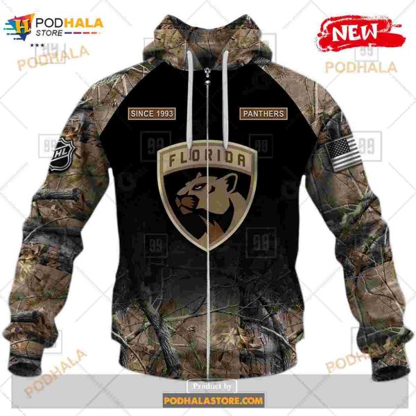 Custom NHL Florida Panthers Hunting Camouflage Design Hoodie Sweatshirt Shirt 3D