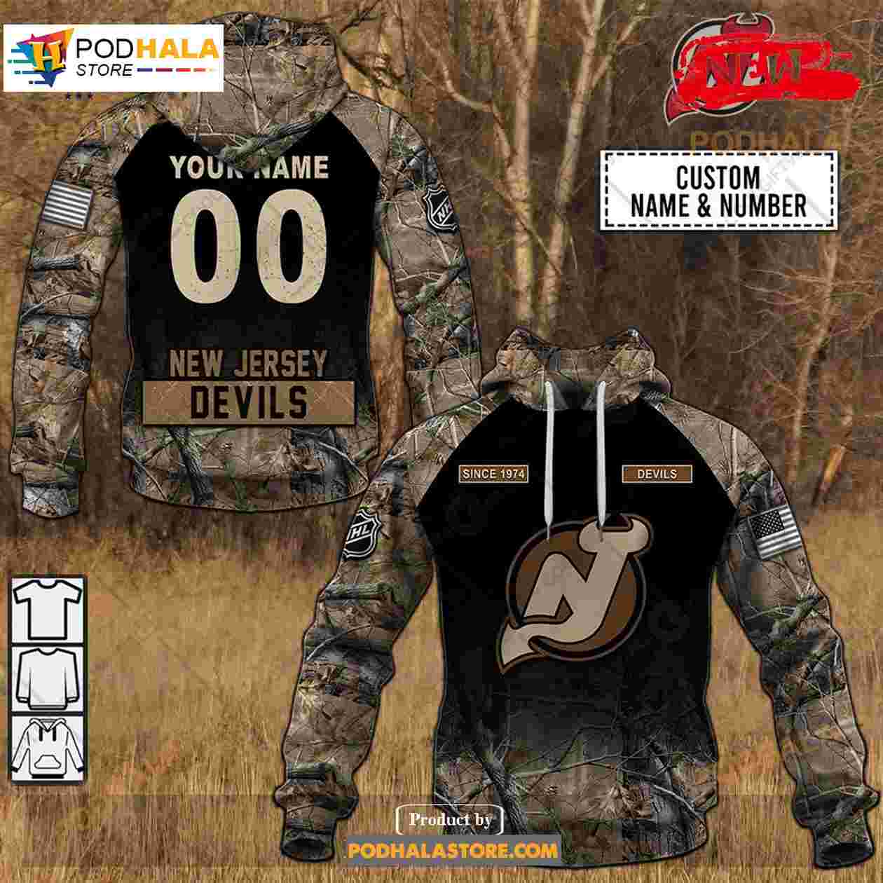 Custom NHL New Jersey Devils Hunting Camouflage Design Hoodie Sweatshirt  Shirt 3D - Bring Your Ideas, Thoughts And Imaginations Into Reality Today