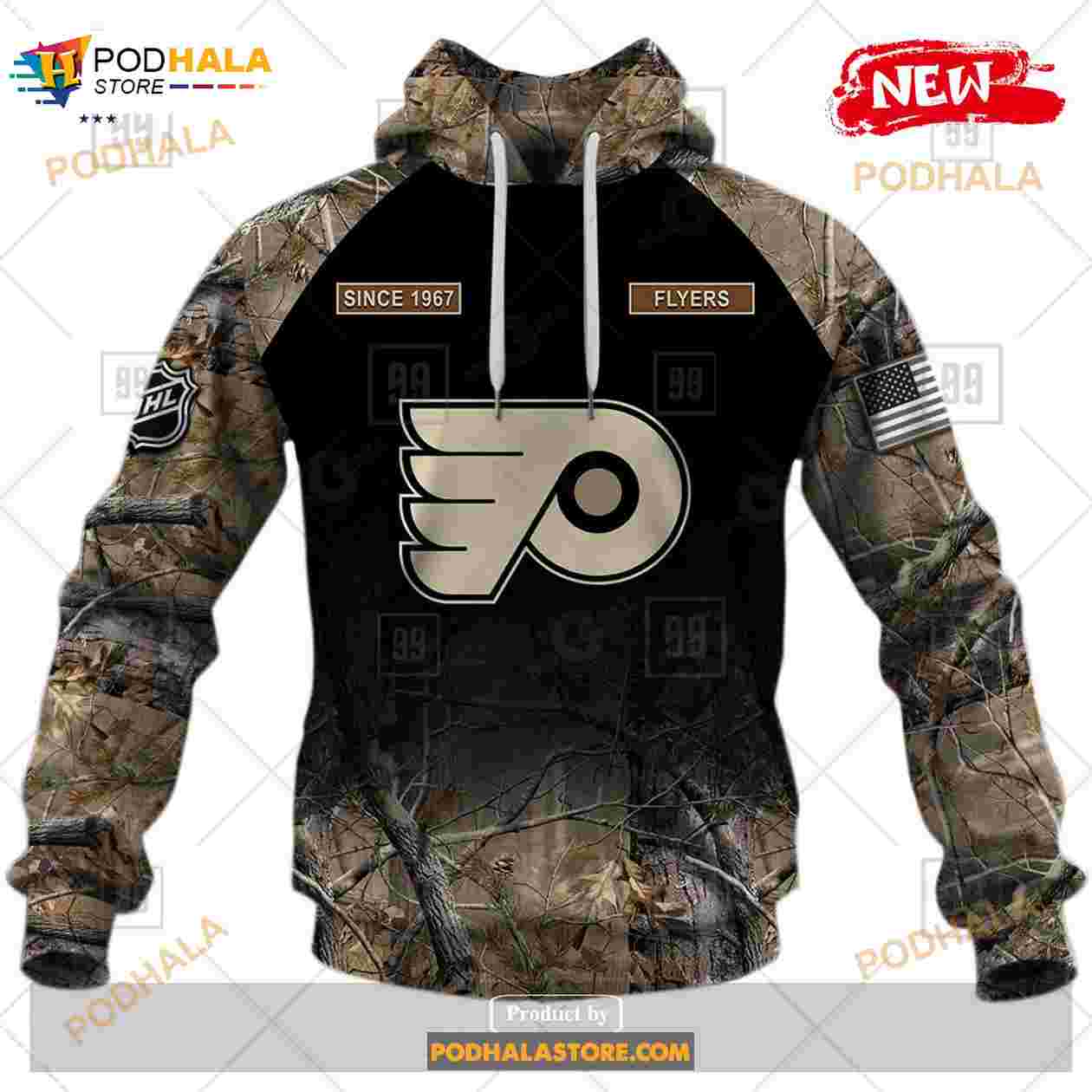 Custom NHL Philadelphia Flyers Hunting Camouflage Design Hoodie