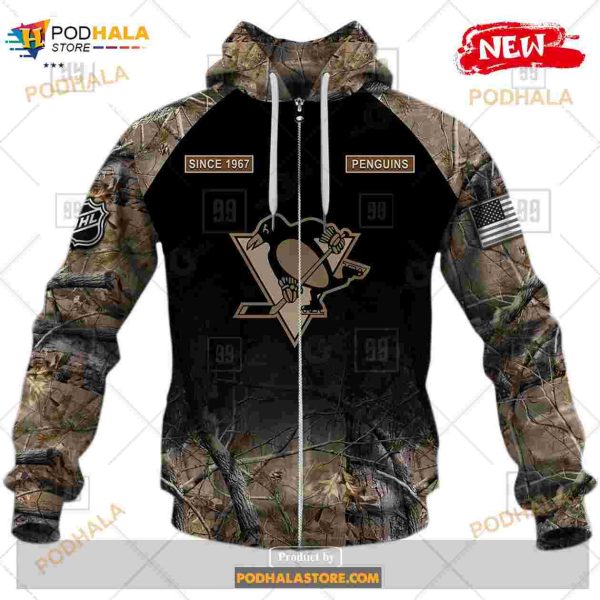 Custom NHL Pittsburgh Penguins Hunting Camouflage Design Hoodie Sweatshirt Shirt 3D