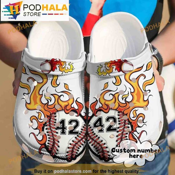 Custom Number Baseball Fire 3D Crocs Clog Shoes