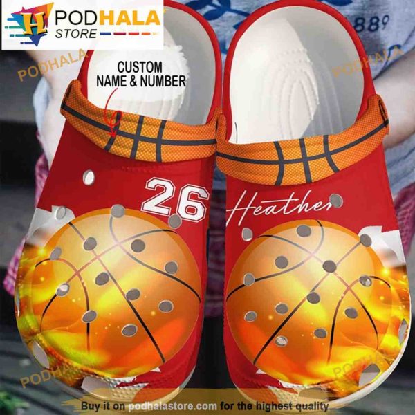 Custom & Number Fire Basketball Clogband 3D Crocs Slippers