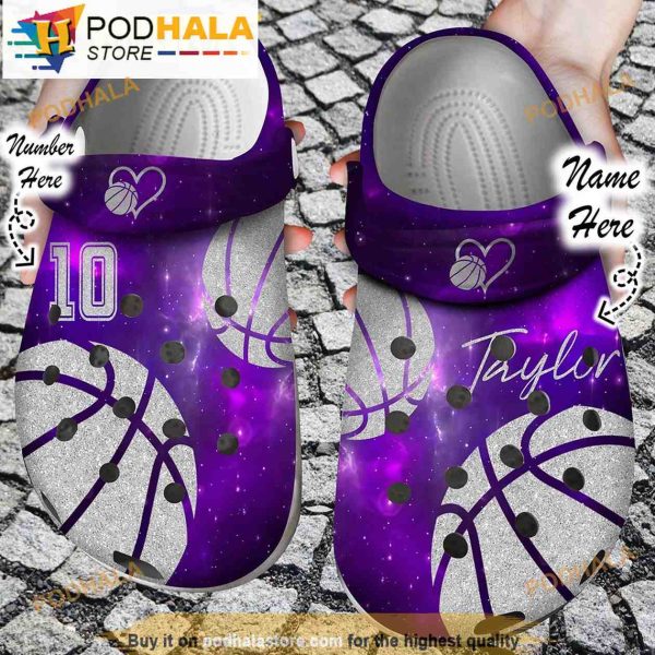 Custom & Number Love And Basketball Purple Clogband 3D Crocs