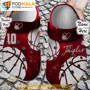Custom & Number Love And Basketball Red Clogband 3D Crocs
