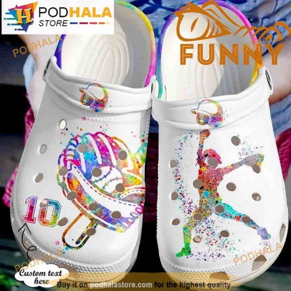 Custom Number Softball Crocband 3D Crocs, Girl Women For Men