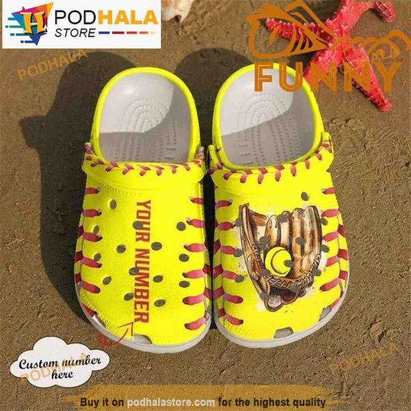 Custom Number Softball Glove Crocband 3D Crocs For Women Men