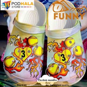 Custom Number Softball Love On Fire Crocband 3D Crocs