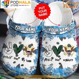 Custom Peace Love My Hero Army Crocband 3D Crocs
