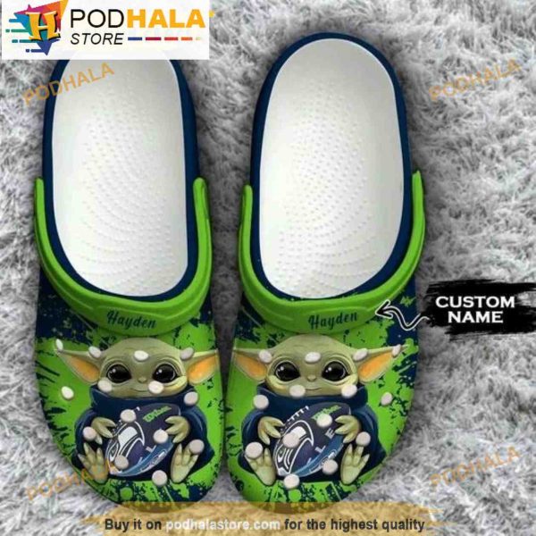 Custom Seattle Seahawks Baby Yoda 3D Crocs, Funny Crocs