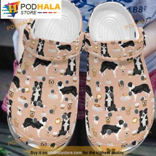Cute Border Collie Dog With Coffee Pattern Crocband 3D Crocs