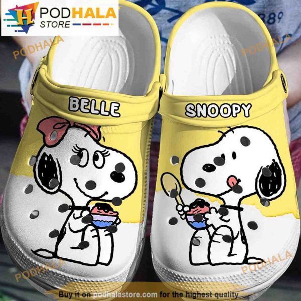 Cute Couple Belle And Snoopy Crocband 3D Crocs Clog Shoes