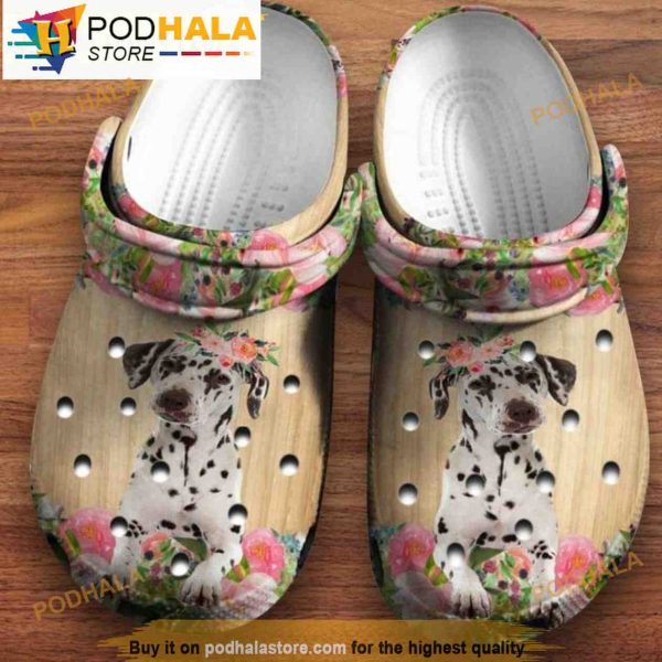 Cute Dalmatian Flower Wreathdalmatian Clog Dalmatian Dog Lover Crocband 3D Crocs Clog Shoes