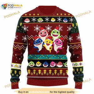 Cute Shark Ugly Christmas Sweater Red Brown, gift For Xmas 3D Sweater