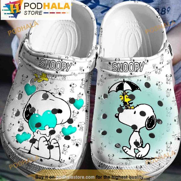 Cute Snoopy Tiny Blue Hearts 3D Crocs Slippers