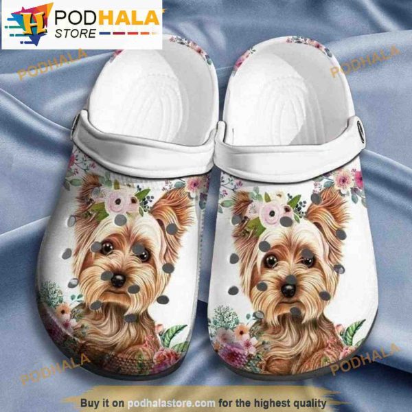 Cute Yorkshire Terrier Flower Dog Crocband 3D Crocs