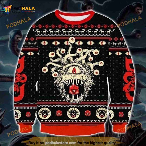 D20 Dungeons & Dragons Monster Ugly Knitted Christmas 3D Sweater