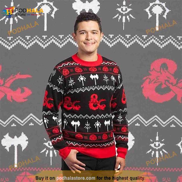 D20 Dungeons & Dragons Ugly Knitted Christmas 3D Sweater