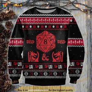 D20 Dungeons & Dragons Ugly Knitted Christmas Sweatshirt, Xmas Sweater