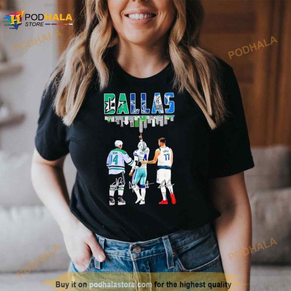 Dallas City Skyline Sports Team Players Signatures Shirt