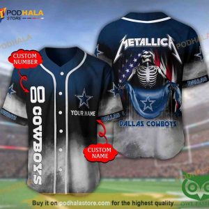 Dallas Cowboys 3D Personalized Gift, Custom Name Number Metallica 3D Baseball Jersey