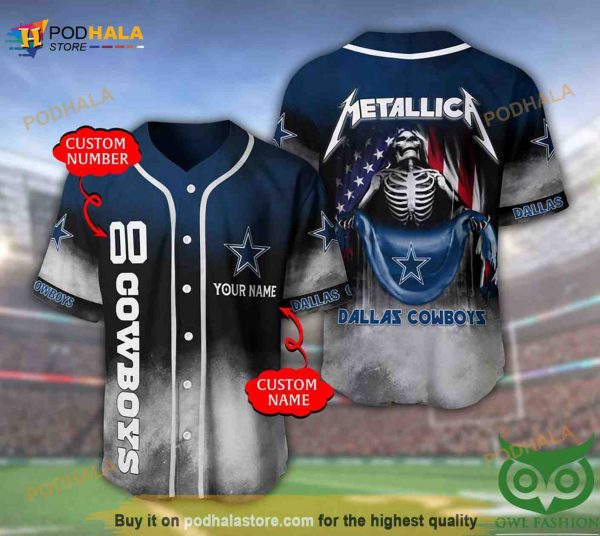 Dallas Cowboys 3D Personalized Gift, Custom Name Number Metallica 3D Baseball Jersey